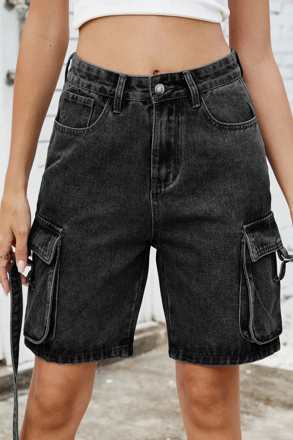 Washed Cargo Denim Shorts - VILLA FASHION
