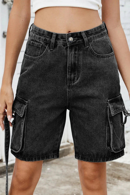 Washed Cargo Denim Shorts - VILLA FASHION