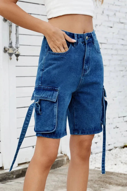 Washed Cargo Denim Shorts - VILLA FASHION
