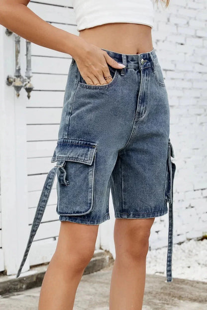 Washed Cargo Denim Shorts - VILLA FASHION
