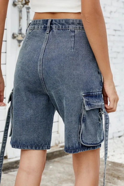 Washed Cargo Denim Shorts - VILLA FASHION