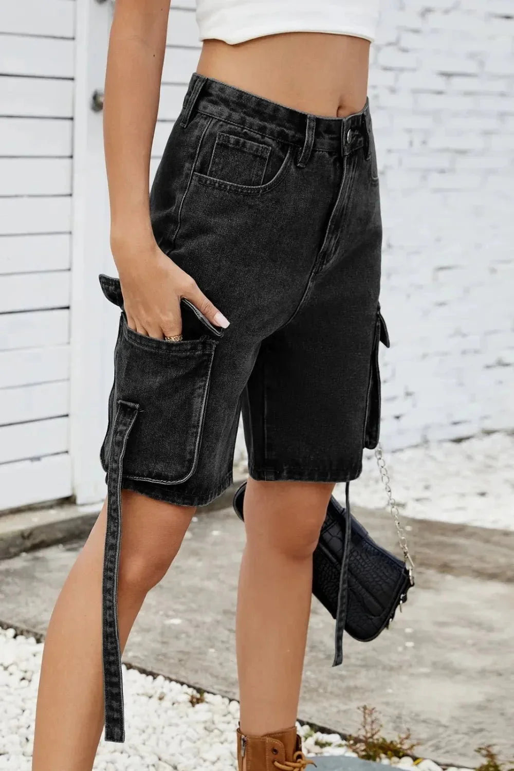 Washed Cargo Denim Shorts - VILLA FASHION