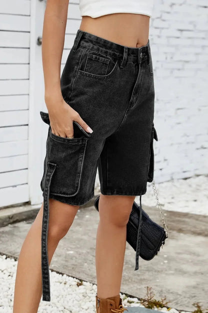 Washed Cargo Denim Shorts - VILLA FASHION
