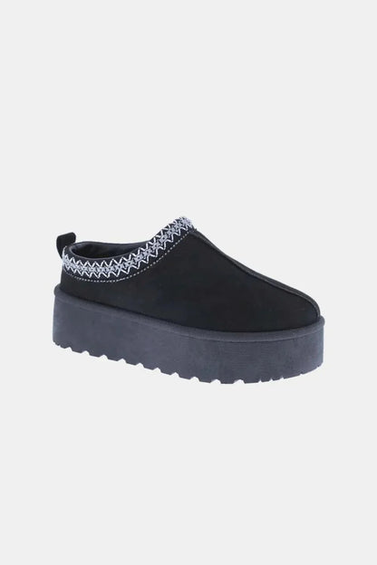 Weeboo Platform Embroidered Trim Slip - On Boots - VILLA FASHION