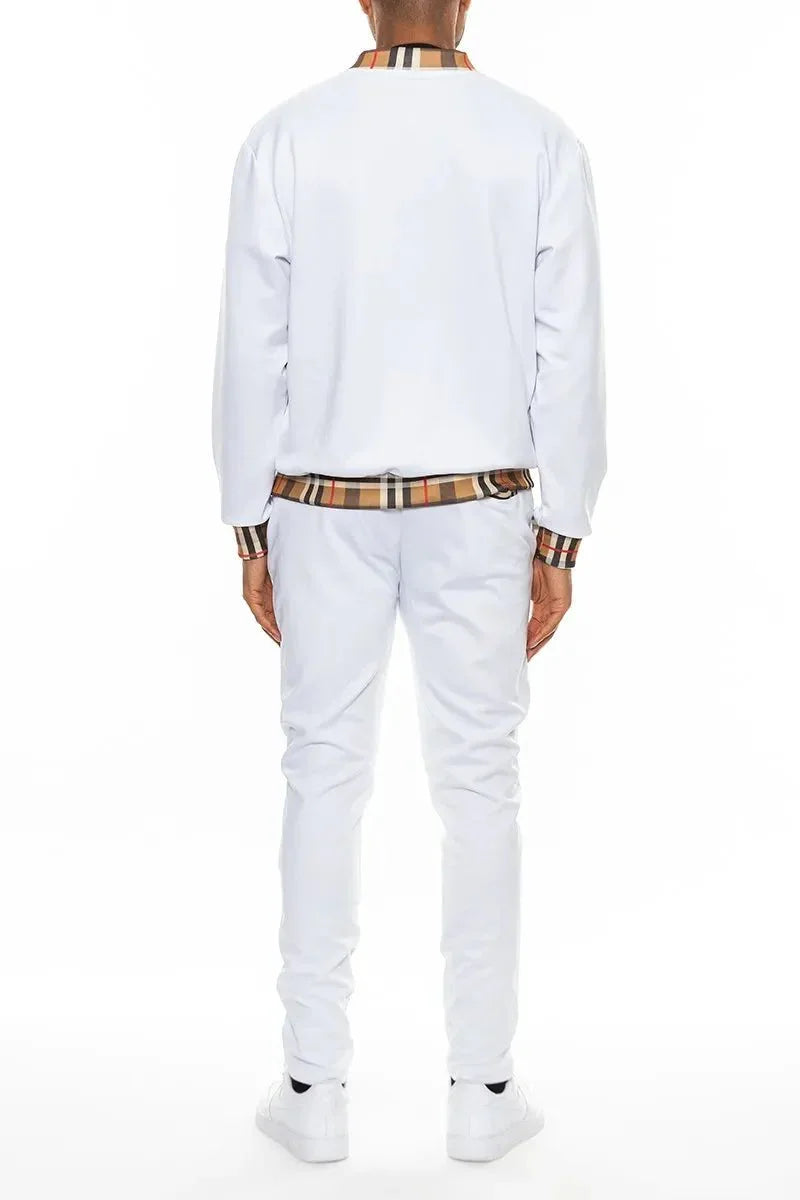 WEIV Full Size Checkered Plaid Waist Band Track Set Plus Size - VILLA FASHION