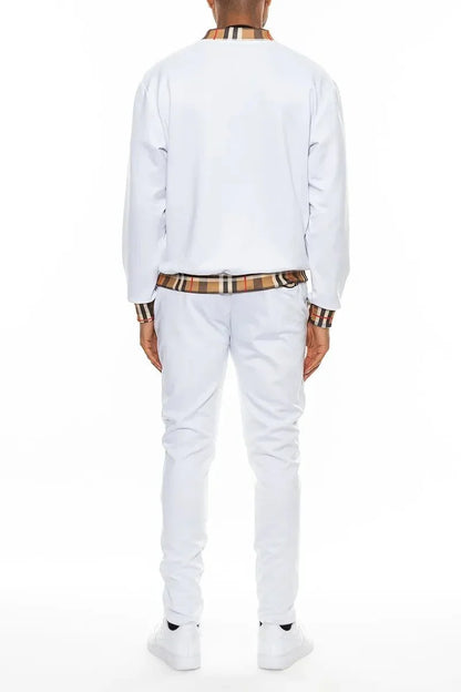 WEIV Full Size Checkered Plaid Waist Band Track Set Plus Size - VILLA FASHION