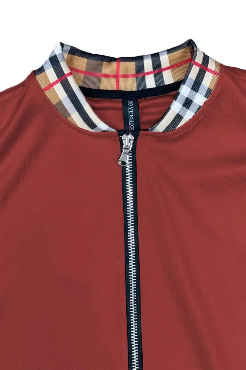 WEIV Full Size Checkered Plaid Waist Band Track Set Plus Size - VILLA FASHION