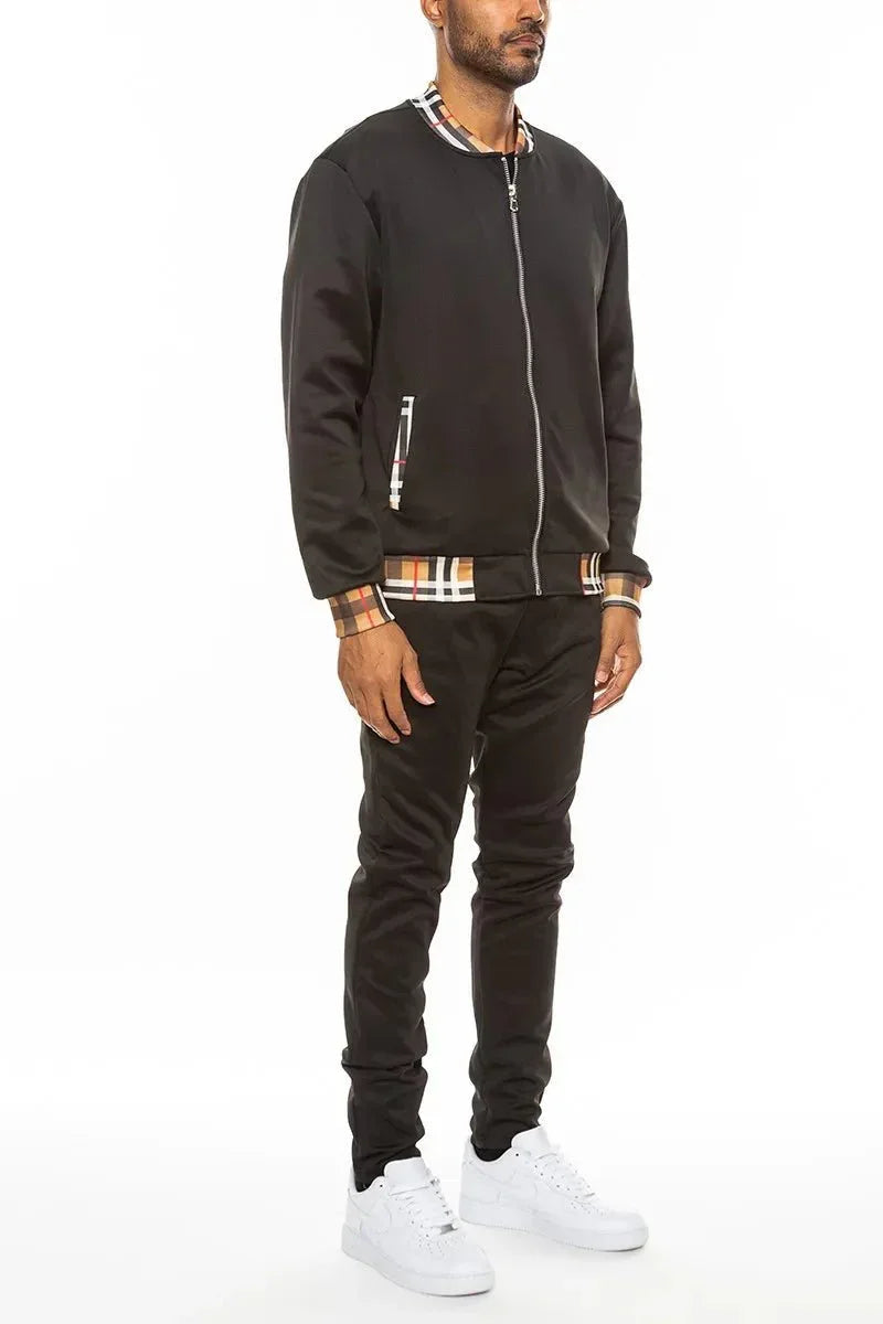 WEIV Full Size Checkered Plaid Waist Band Track Set Plus Size - VILLA FASHION