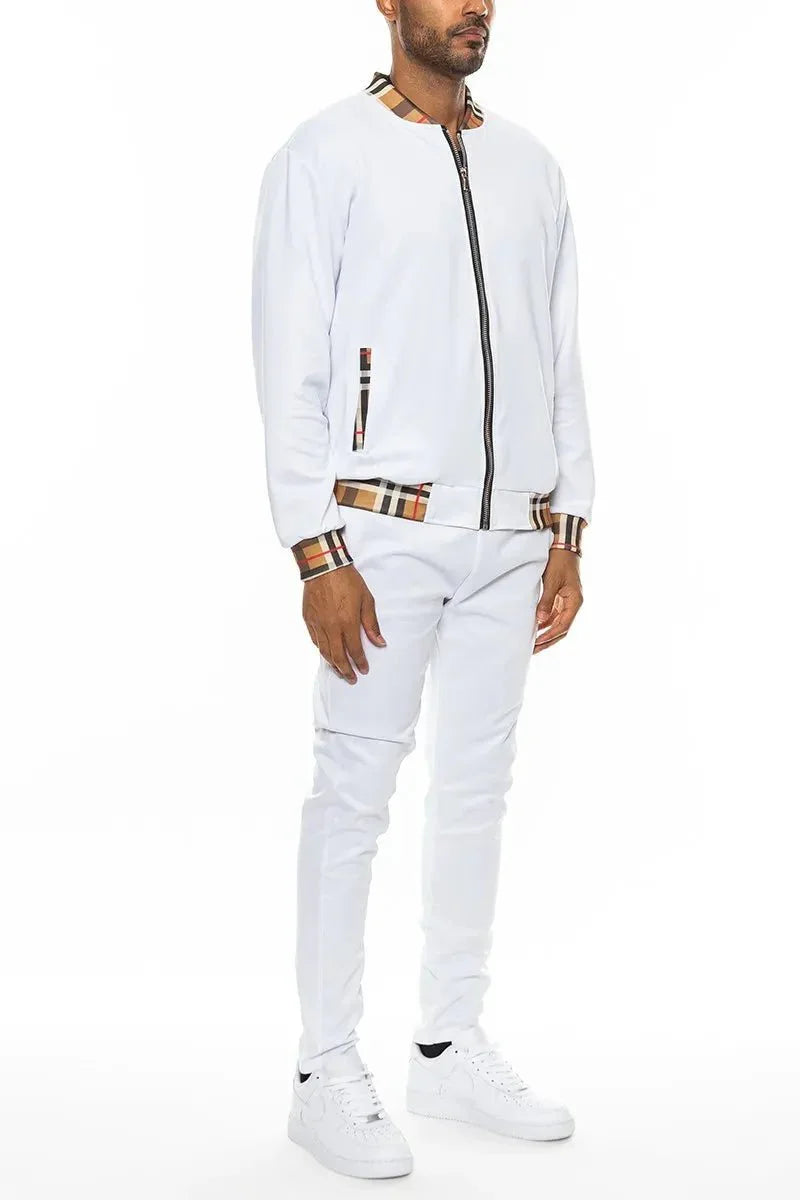 WEIV Full Size Checkered Plaid Waist Band Track Set Plus Size - VILLA FASHION