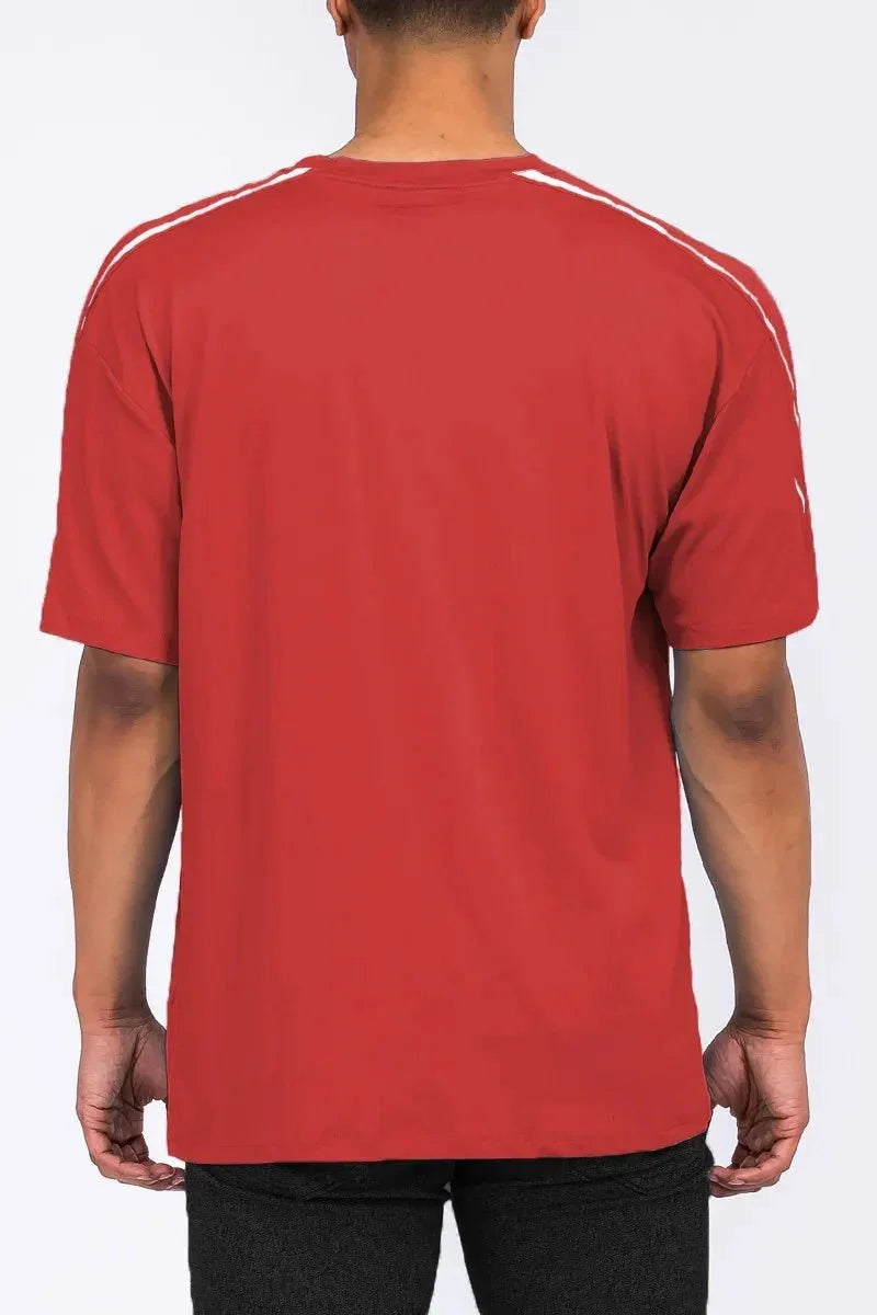 WEIV Men's Full Size Round Neck Tape Stripe T-shirt Plus Size - VILLA FASHION