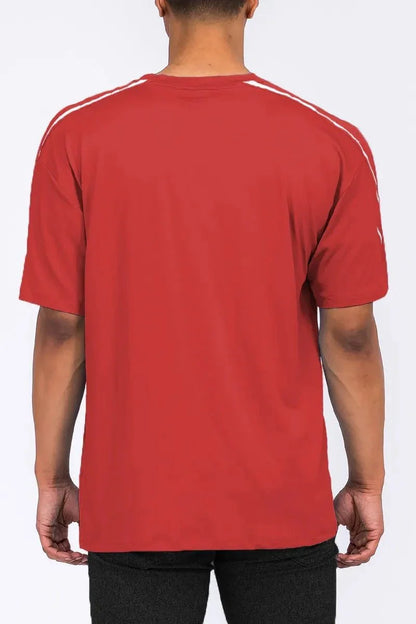 WEIV Men's Full Size Round Neck Tape Stripe T-shirt Plus Size - VILLA FASHION