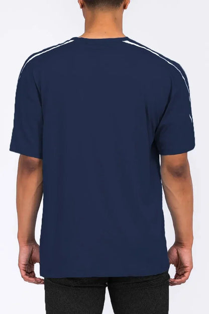 WEIV Men's Full Size Round Neck Tape Stripe T-shirt Plus Size - VILLA FASHION