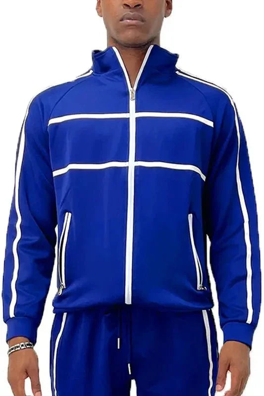 WEIV Men's Full Size Tape Stripe Track Jacket Plus Size - VILLA FASHION