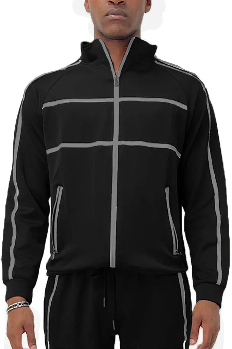WEIV Men's Full Size Tape Stripe Track Jacket Plus Size - VILLA FASHION