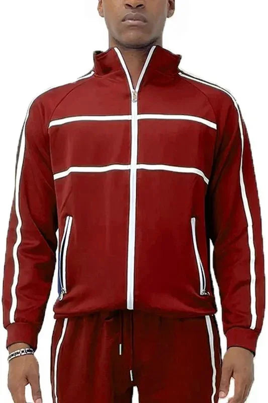 WEIV Men's Full Size Tape Stripe Track Jacket Plus Size - VILLA FASHION