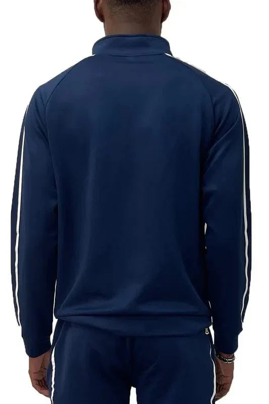 WEIV Men's Full Size Tape Stripe Track Jacket Plus Size - VILLA FASHION