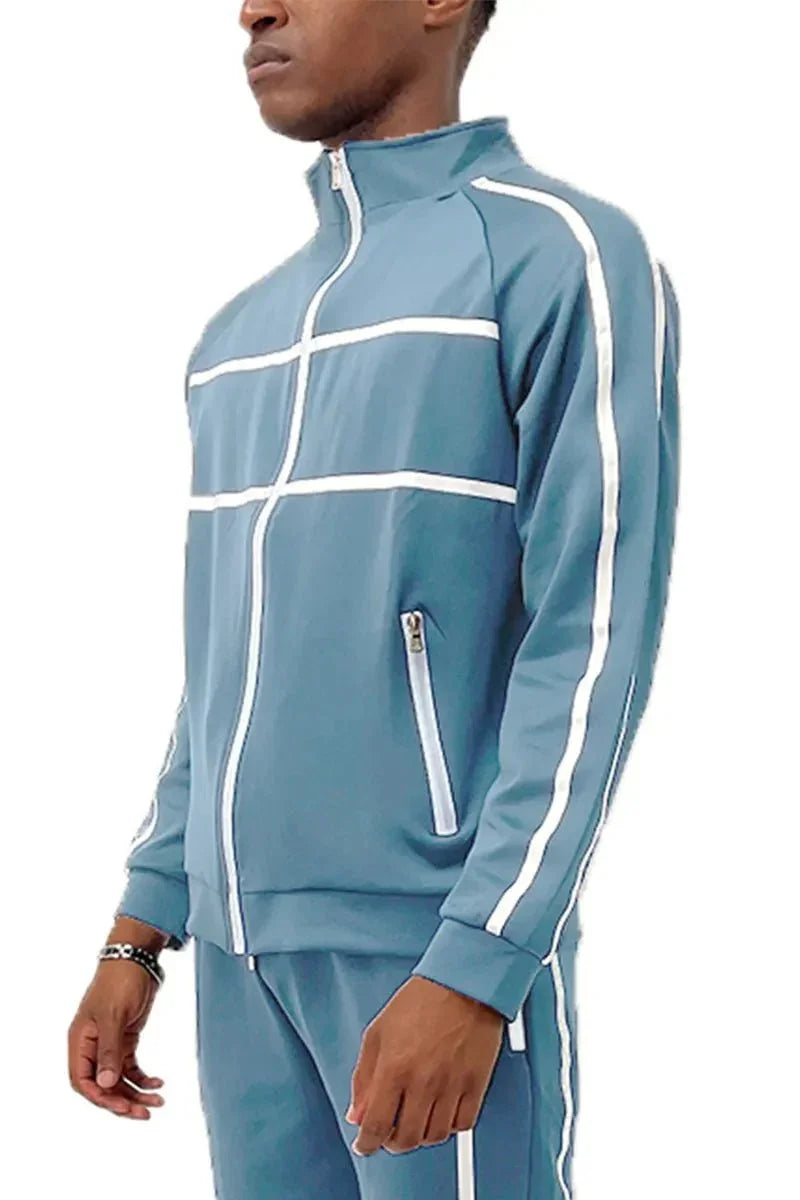 WEIV Men's Full Size Tape Stripe Track Jacket Plus Size - VILLA FASHION