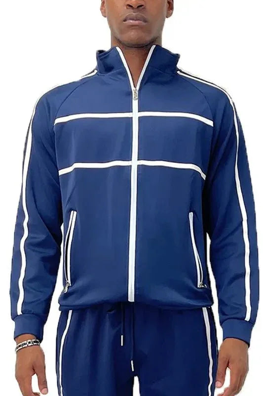 WEIV Men's Full Size Tape Stripe Track Jacket Plus Size - VILLA FASHION