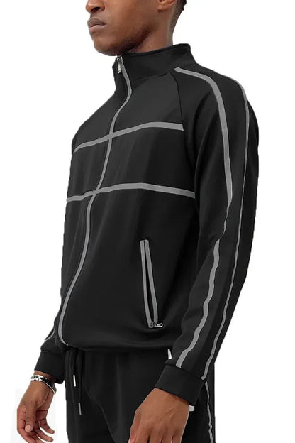 WEIV Men's Full Size Tape Stripe Track Jacket Plus Size - VILLA FASHION