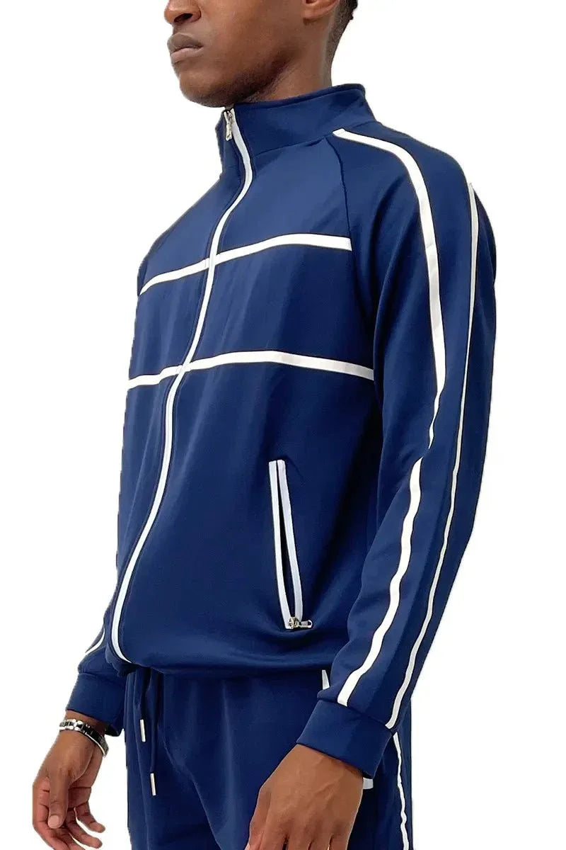 WEIV Men's Full Size Tape Stripe Track Jacket Plus Size - VILLA FASHION