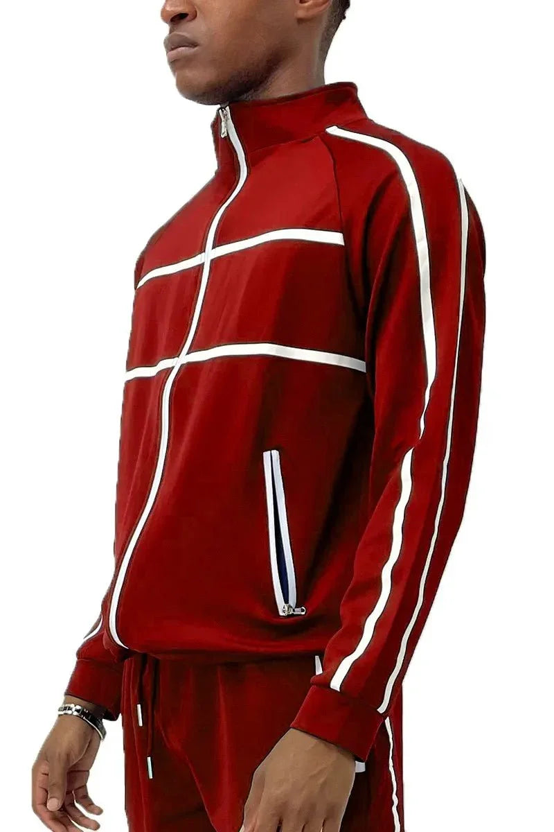 WEIV Men's Full Size Tape Stripe Track Jacket Plus Size - VILLA FASHION