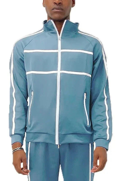 WEIV Men's Full Size Tape Stripe Track Jacket Plus Size - VILLA FASHION