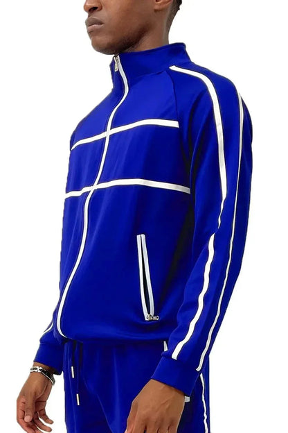 WEIV Men's Full Size Tape Stripe Track Jacket Plus Size - VILLA FASHION