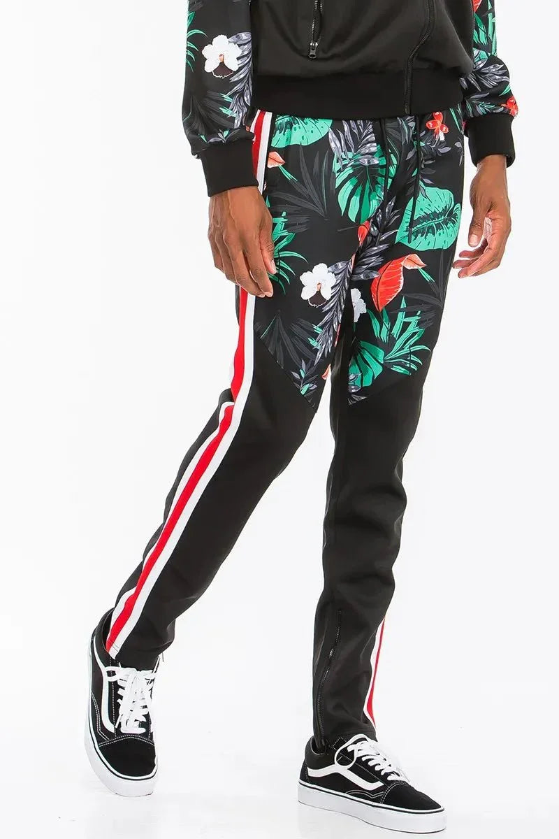 WEIV Men's Tropical Printed Jacket and Drawstring Pants Set - VILLA FASHION