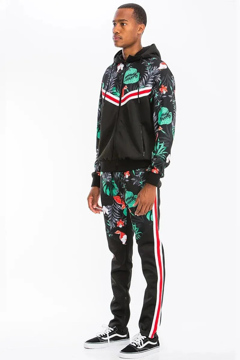 WEIV Men's Tropical Printed Jacket and Drawstring Pants Set - VILLA FASHION