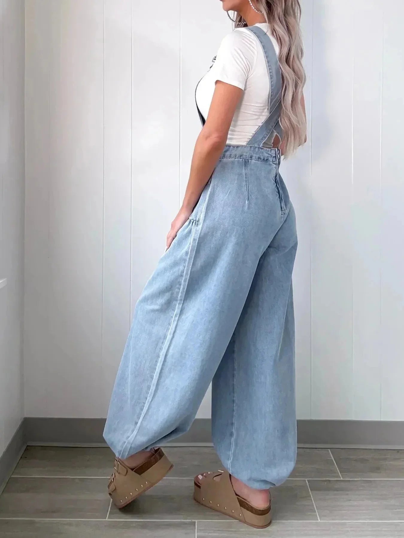 Wide Leg Denim Overalls - VILLA FASHION