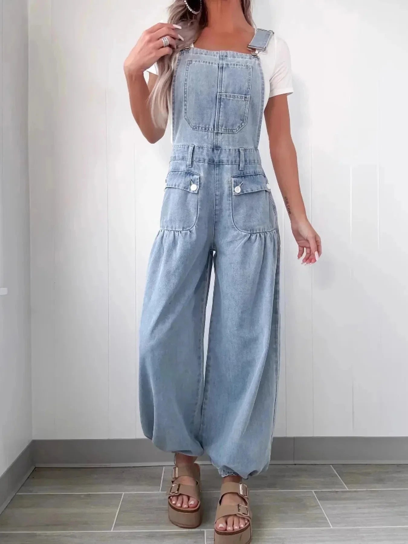 Wide Leg Denim Overalls - VILLA FASHION