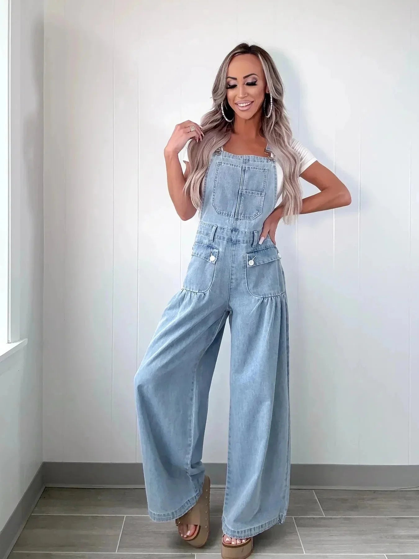 Wide Leg Denim Overalls - VILLA FASHION