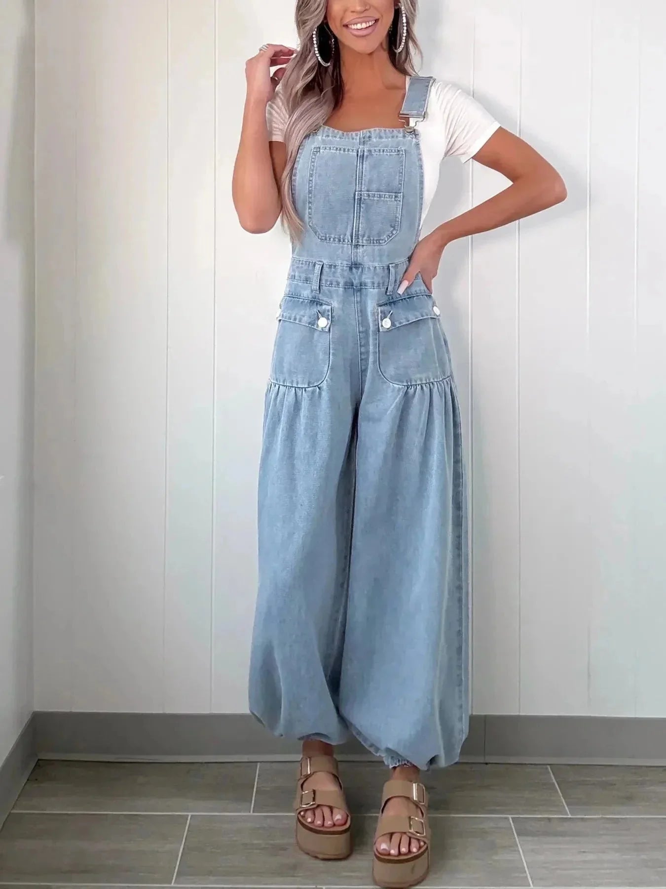 Wide Leg Denim Overalls - VILLA FASHION