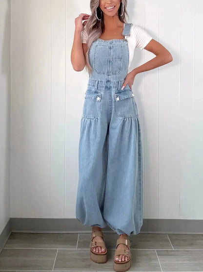 Wide Leg Denim Overalls - VILLA FASHION