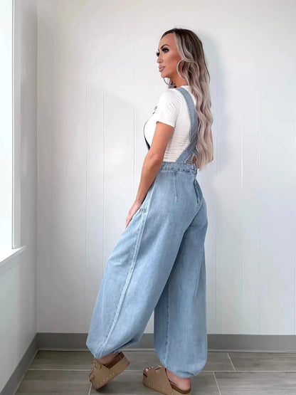 Wide Leg Denim Overalls - VILLA FASHION