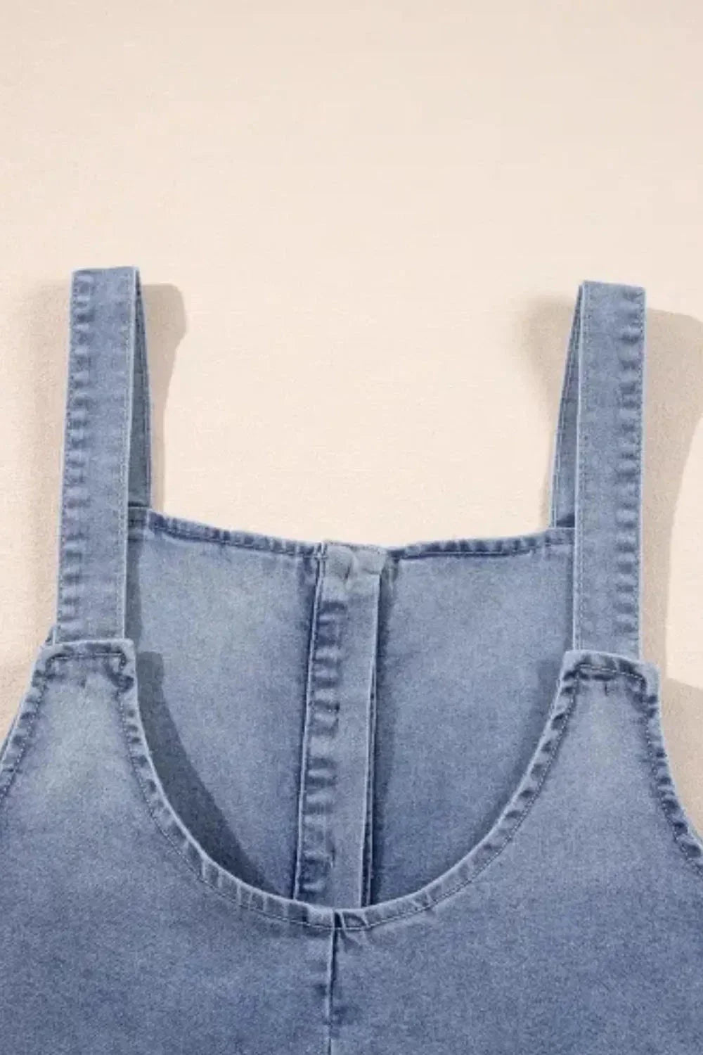 Wide Strap Denim Overalls with Pockets - VILLA FASHION