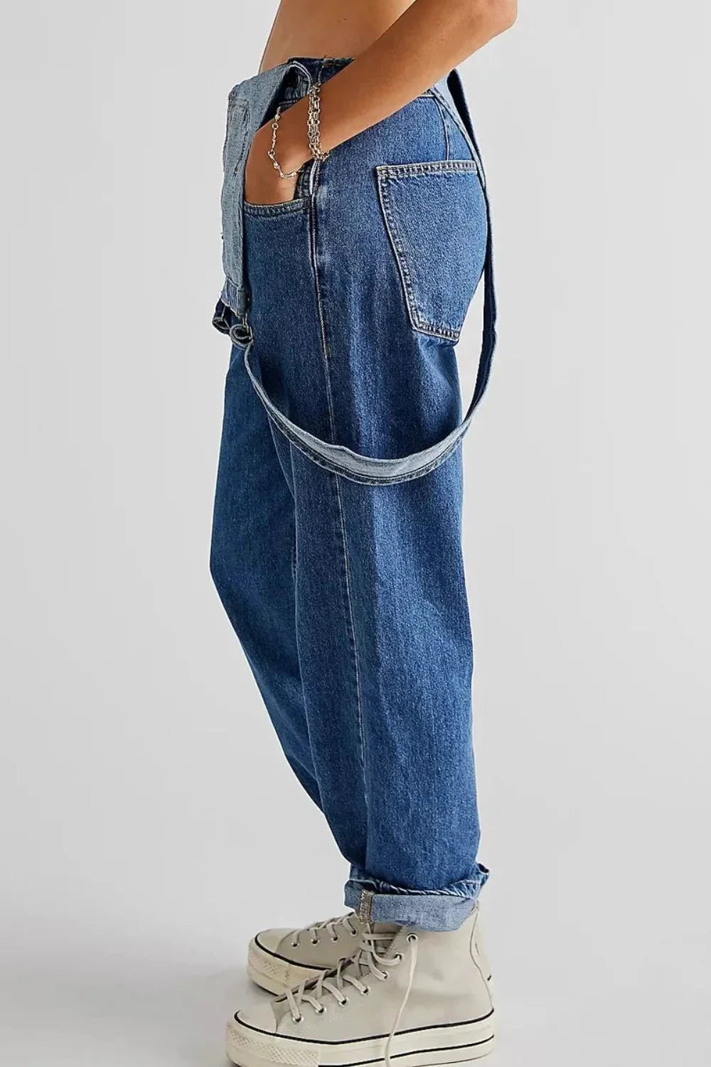 Wide Strap Square Neck Denim Overalls - VILLA FASHION