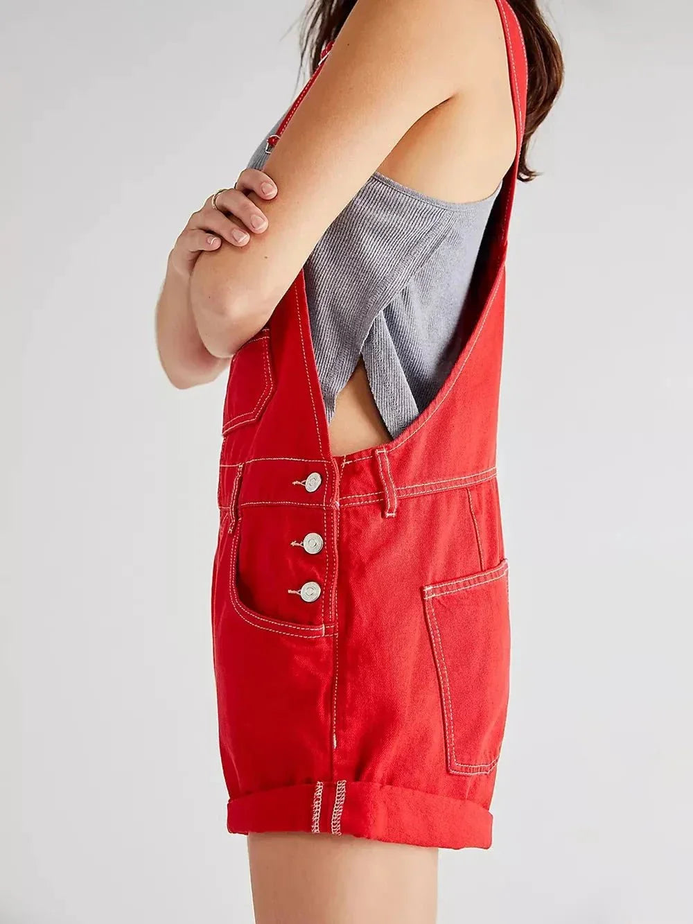 Wide Strap Square Neck Denim Overalls - VILLA FASHION