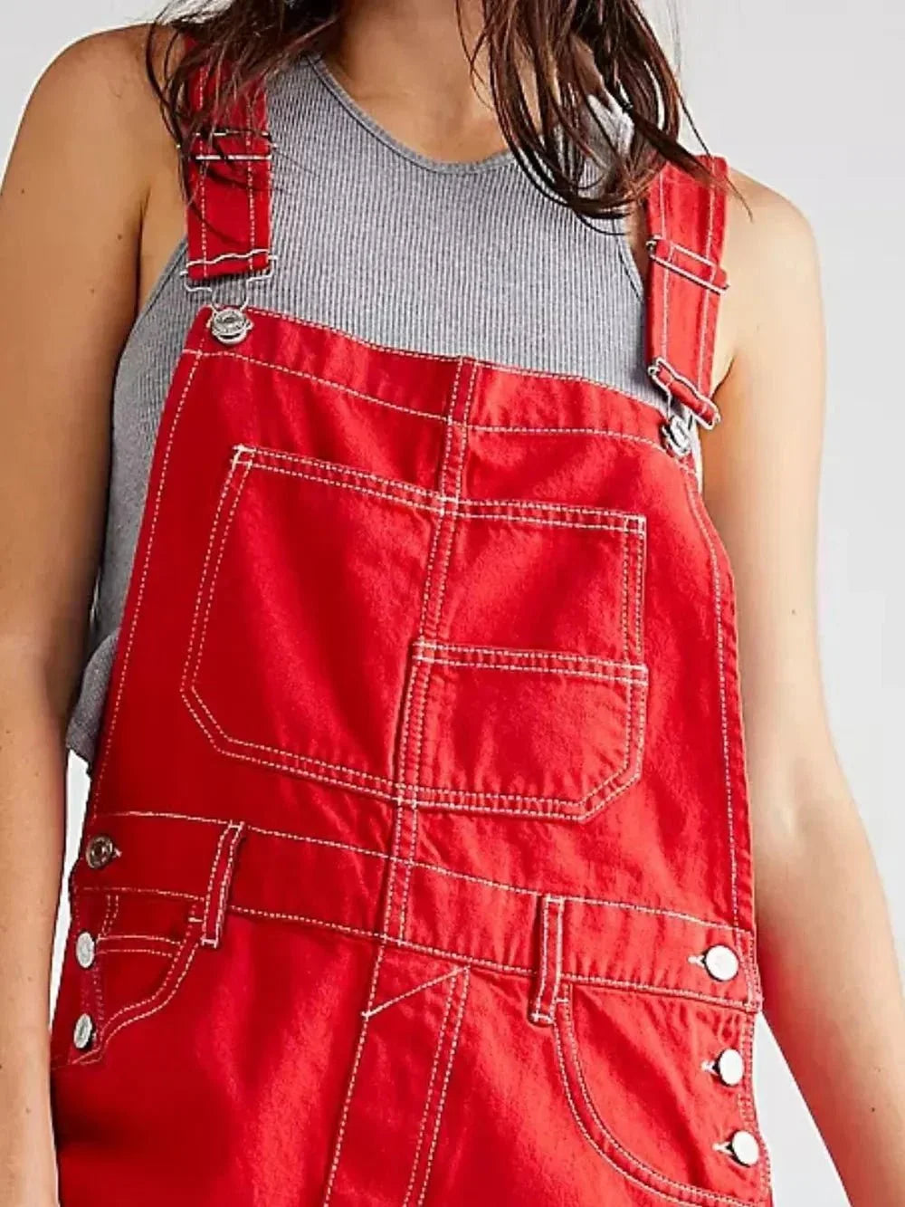 Wide Strap Square Neck Denim Overalls - VILLA FASHION
