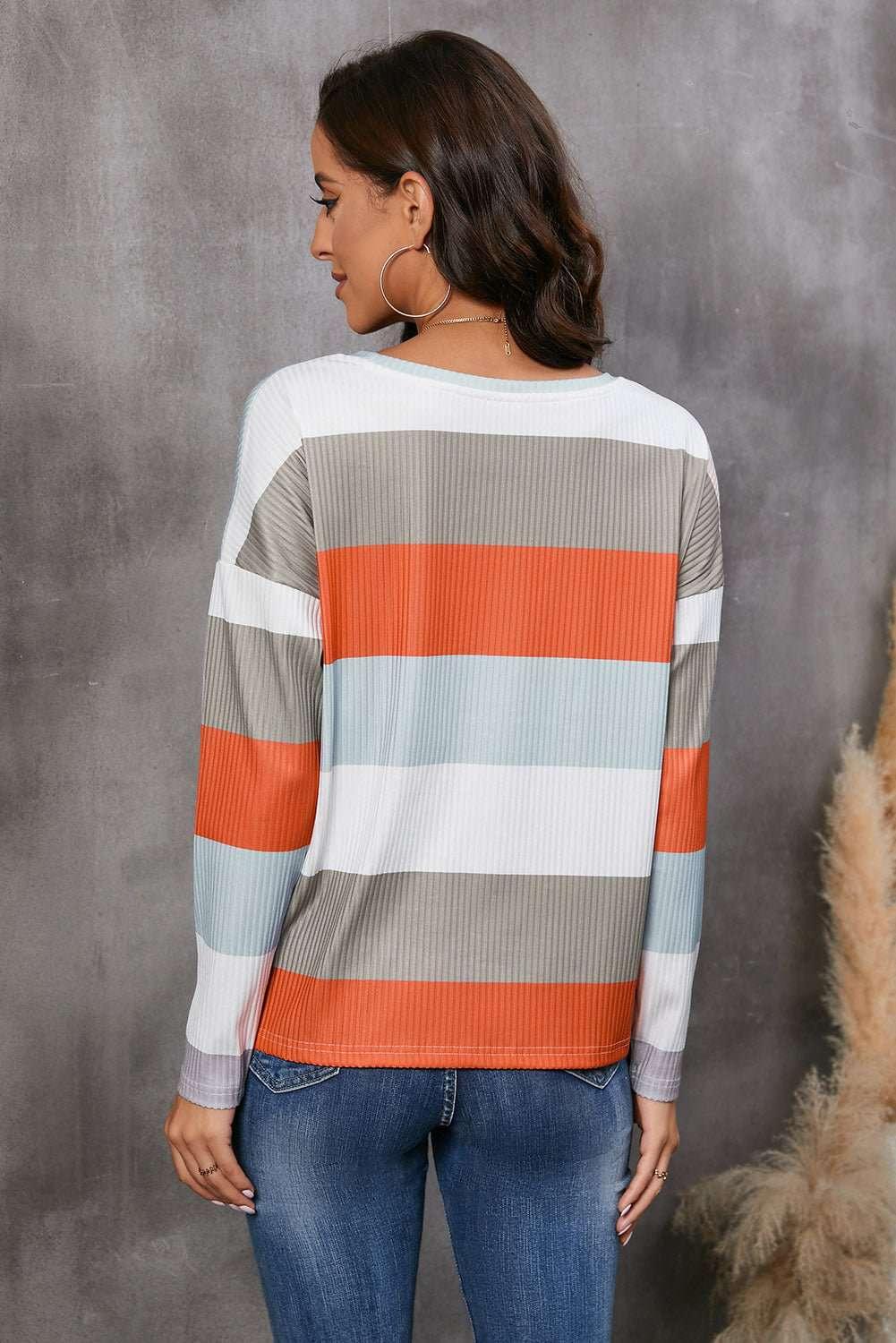 Wide Stripe Top with Pocket - VILLA FASHION