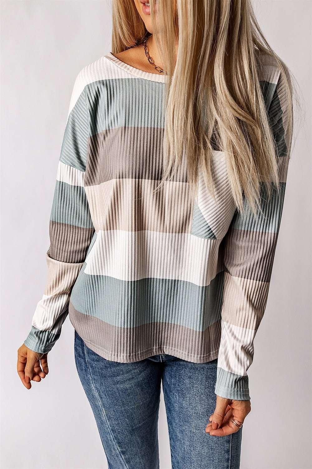 Wide Stripe Top with Pocket - VILLA FASHION