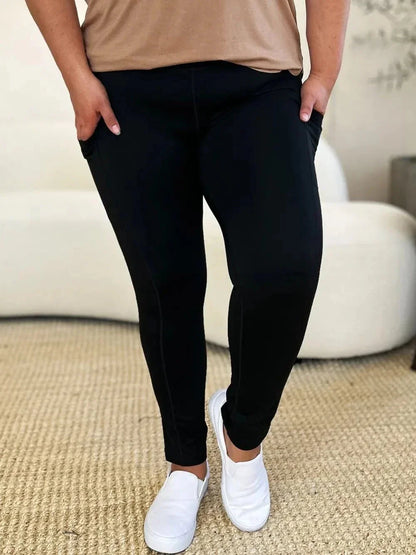 Wide Waistband Sports Leggings - VILLA FASHION