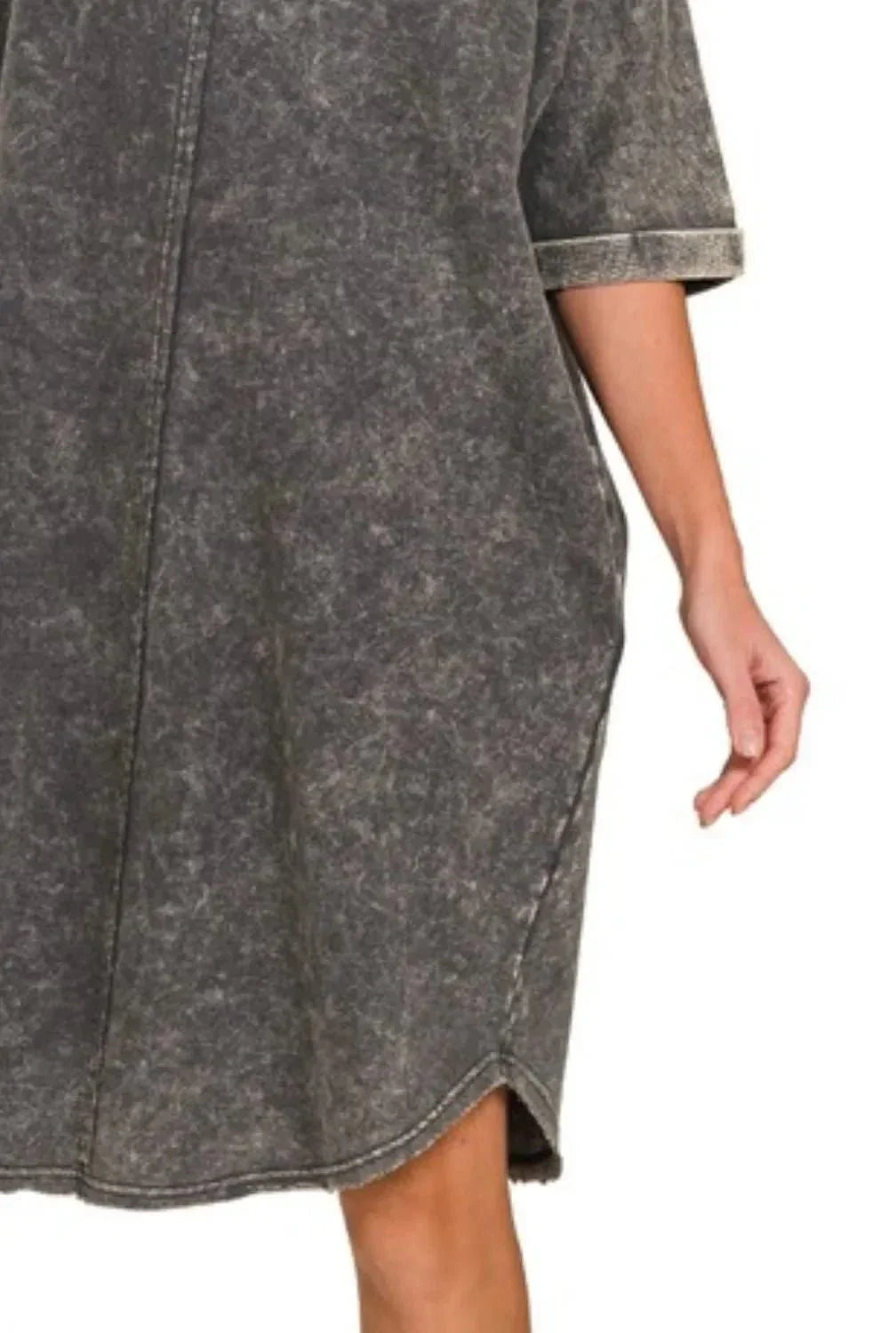 Zenana Acid - washed French Terry Tee Shirts Dress - VILLA FASHION