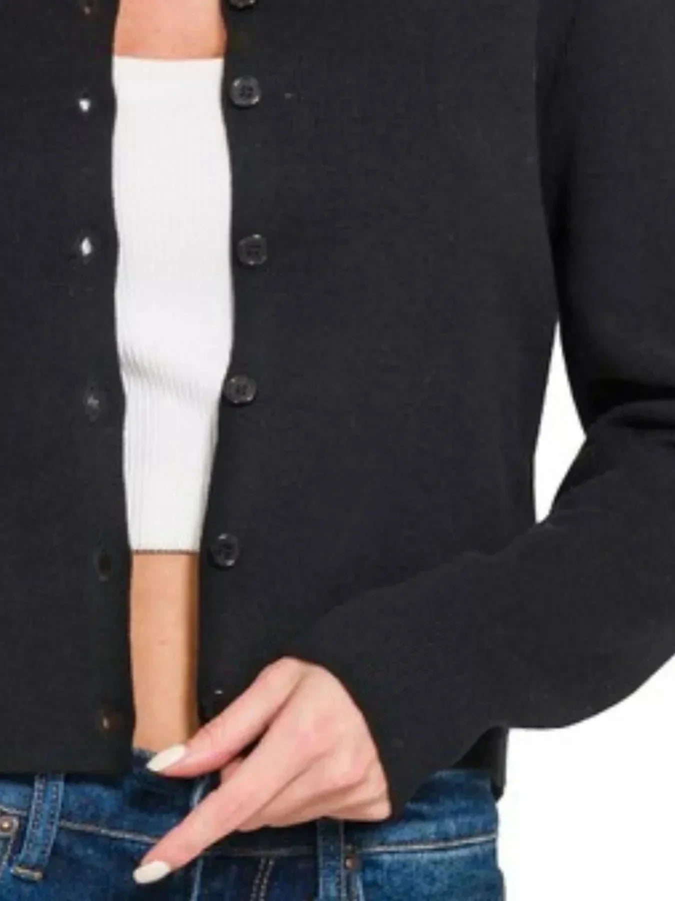 Zenana Button - Front Crewneck Long Sleeve Cropped Cardigan - VILLA FASHION