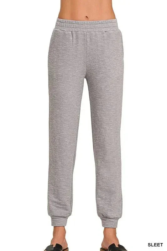 Zenana Cotton Slub Jogger Pants - VILLA FASHION