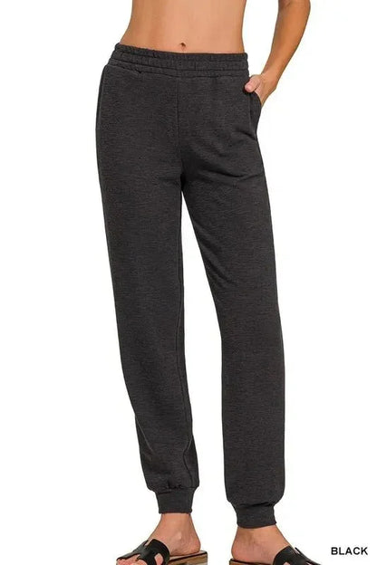 Zenana Cotton Slub Jogger Pants - VILLA FASHION