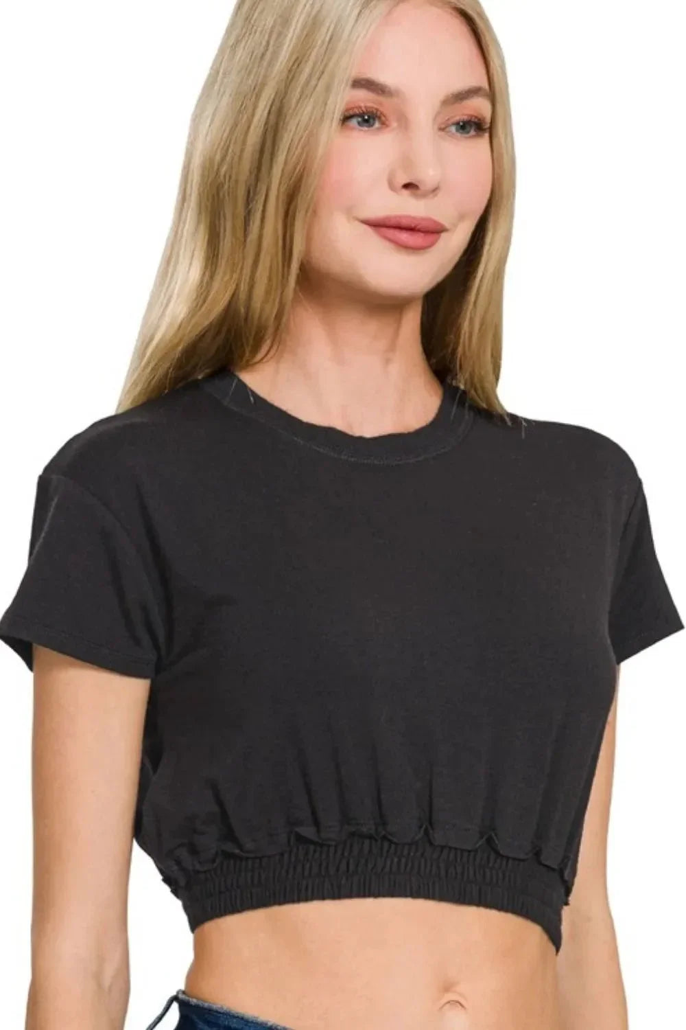 Zenana Elastic Hem Crop Top - VILLA FASHION
