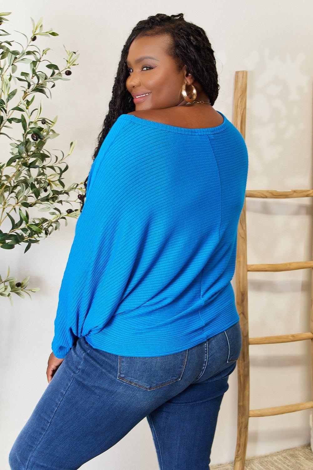 Zenana Full Size Round Neck Batwing Sleeve Blouse - VILLA FASHION