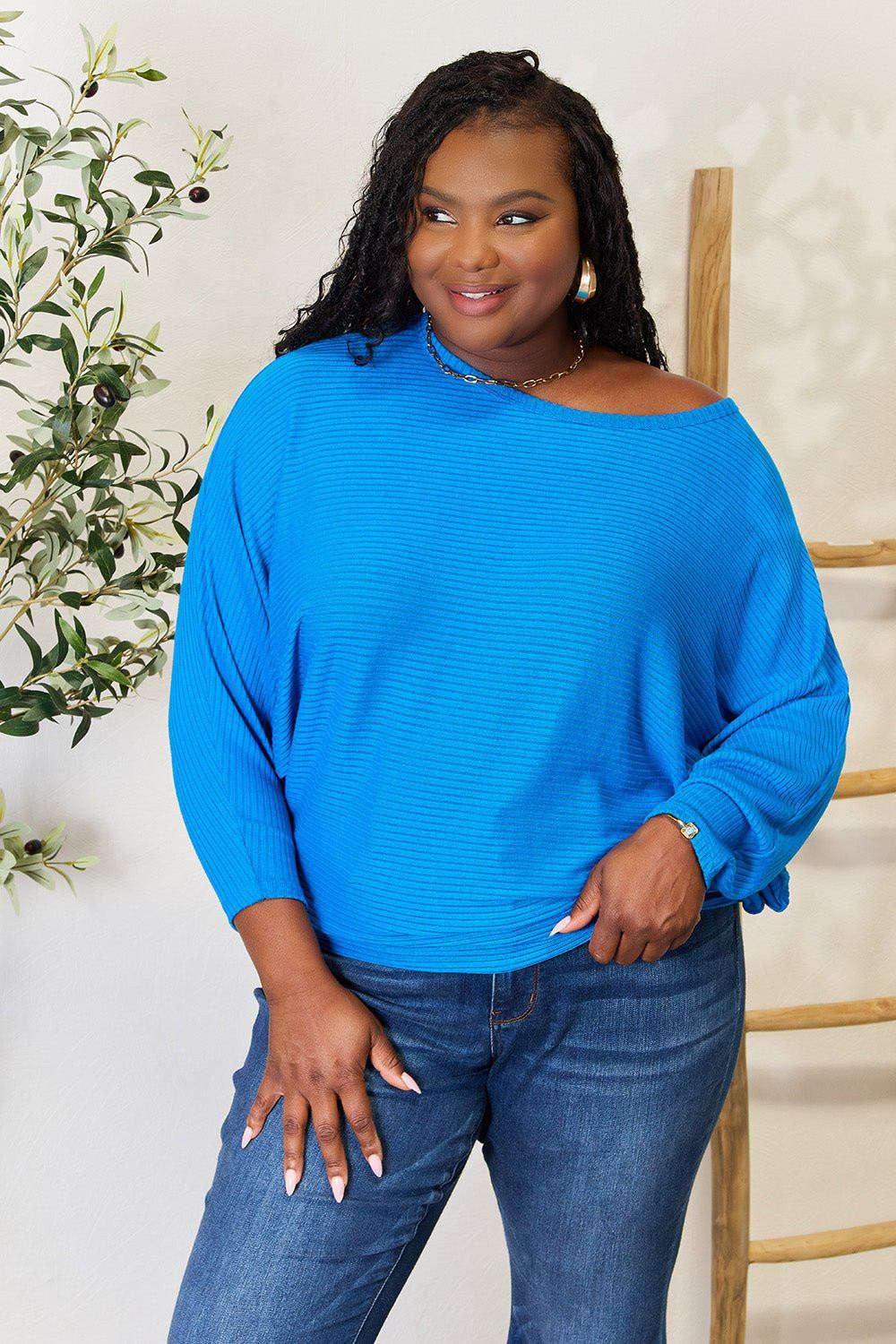 Zenana Full Size Round Neck Batwing Sleeve Blouse - VILLA FASHION