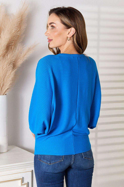 Zenana Full Size Round Neck Batwing Sleeve Blouse - VILLA FASHION